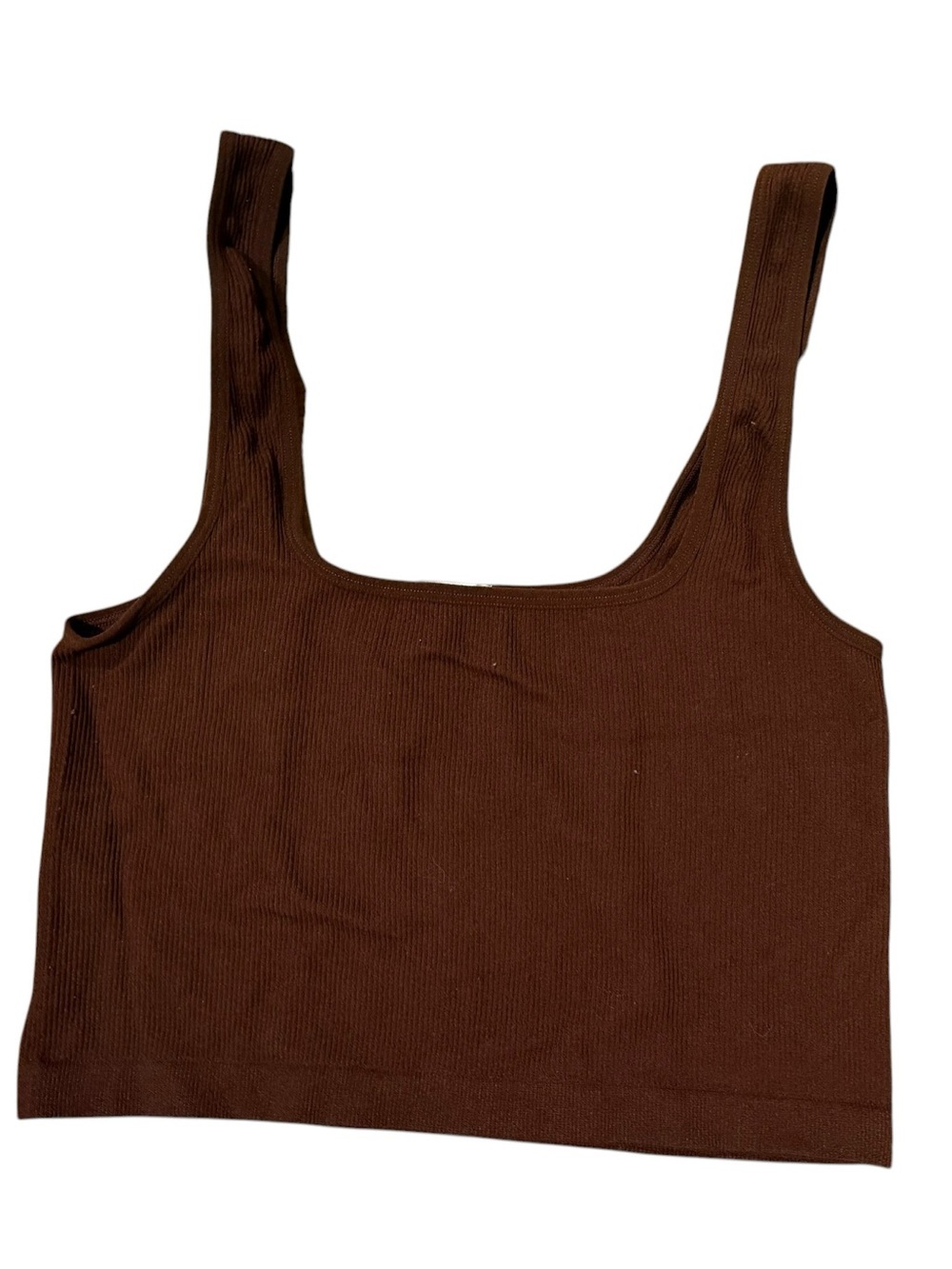 BOZZOLO Brown Ribbed Cropped Tank Top M/L Square Neck Stretchy Basic